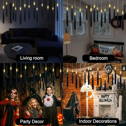 GenSwin 22pcs Flameless Floating Candle with Magic Wand Remote Timer, Battery Operated Hanging Window Candles Flickering, 6.1" LED Electric Candles for Christmas Halloween Decorations(Black)