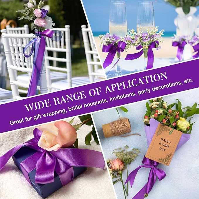 1-1/2 Inches 100 Yards Purple Satin Ribbon, Ribbon Roll for Flower Bouquets, Gift Wrapping, Wedding, Handmade Crafts