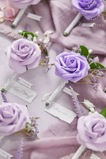 TINGE TIME Boutonniere for Men Wedding,Groom and Best Man Boutonniere for Wedding Ceremony Anniversary, Formal Dinner Party and Rustic Spring Wedding Marriage (10, Noble Purple)