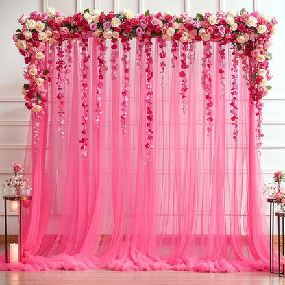 Hot Pink Tulle Backdrop Curtain for Parties 10ft x 8ft Fuchsia Sheer Backdrop Curtains for Baby Shower Birthday Wedding Bridal Shower Photo Shoot Photography Background Decorations 2 Panels 5ft x 8ft