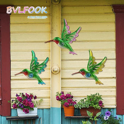 Metal Hummingbird Wall Decor, Wall Art Christmas Sculpture for Patio Fence, Set of 3, 9 Inch, Christmas Indoor Outdoor Gift for Family
