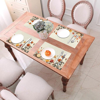 Placemats Set of 4 PVC Woven Place Mats Heat Resistant Easy to Clean for Indoor Outdoor Party Kitchen Dining Table Decoration 12"x18",Vintage Rose Pattern