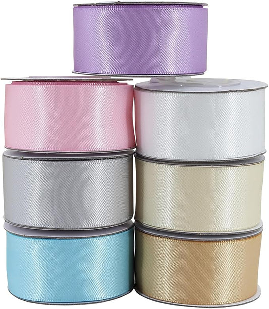 7 Colors Total 35 Yard Satin Ribbon Assortment - 1 Inch Wide 5 Yard/Roll Gentle Light Color Set Double Face Fabric Ribbon - Perfect for Gift Wrapping Crafts Party Wedding Birthday Decoratio