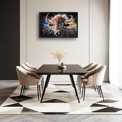 Large Graffiti Highland Cow Wall Art for Living Room, Framed Oversized Bison Buffalo Wall Decor Banksy Canvas Painting Animal Pictures Modern Artwork for Living Room Bedroom Office 36"x24"