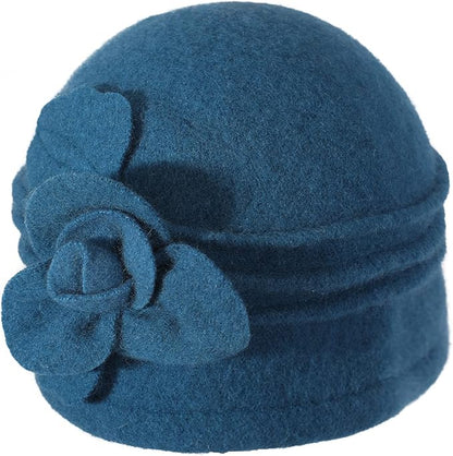 ZLYC Women Wool Cloche Bucket Hat 1920s Vintage Dress Winter Hats with Flower Accent