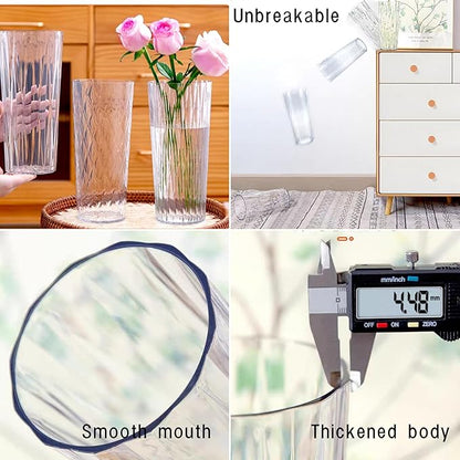2 Clear Plastic Flower Vase, 10.2" Acrylic Rose Bouquet Vases for Home Decor Centerpieces Wedding Birthday Mothers (D4.6 2 + 2 Holder)