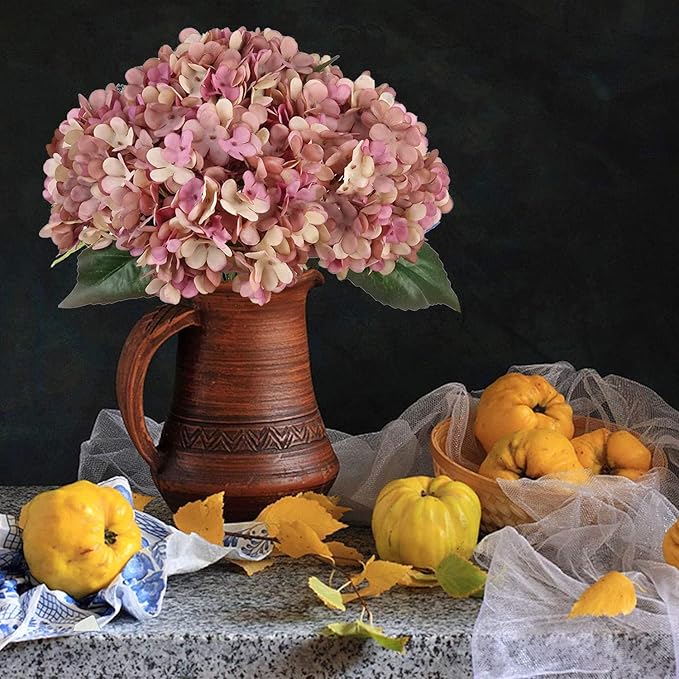 Kimura's Cabin 6pcs Fake Hydrangea Flowers Vintage Artificial Silk Hydrangeas Bouquets Faux Hydrangea with Stems for Autumn Wedding Party Home Garden Table Center Decoration (Pink Purple)