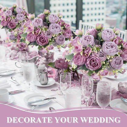 8 Bundles Artificial Peonies Flowers Boho Faux Flowers Arrangements Artificial Centerpiece Spring Bouquet Floral Wedding Decoration for Vase(Purple)