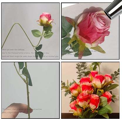 Artificial Roses 10 Pcs - Lifelike Single Stem Fake Roses with Natural Petal Texture,Fade-Resistant Silk Flowers for Wedding Decor,Home Vase Arrangements,Party Centerpieces(10, Deep Pink)