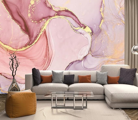 Eierme-Pink Gold Marble Swirl Abstract Background Mural Wallpaper Peel and Stick 137" x 102"