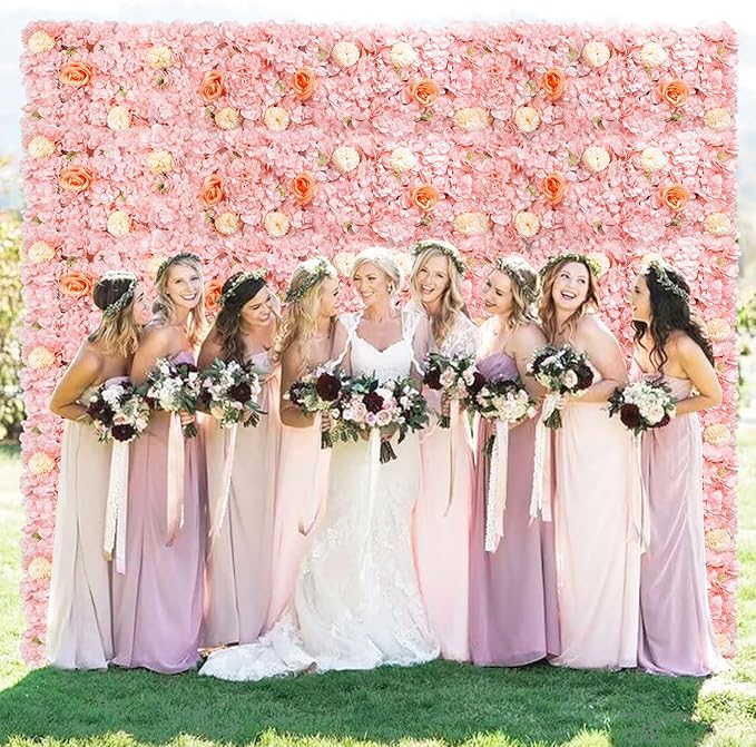 FUHSY Pink Flower Wall Backdrop 3D Rose Flower Wall Panel 12 Packs 15 x 15 Inch Artificial Flower Wedding Backdrop for Photo Floral Background for Bridal Shower Birthday Party Stage Room Decor