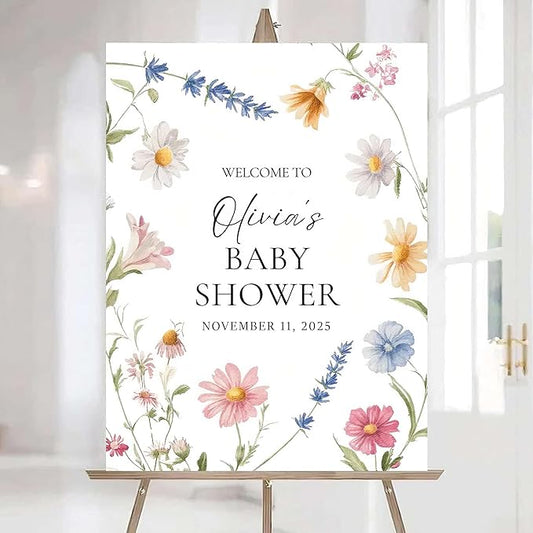 Editable Wildflower Baby Shower Welcome Sign, Personalized Boho Floral Baby Shower Sign, Spring Flowers Theme, Elegant Flower Decorations, Custom Name Signage for Boy or Girl #17