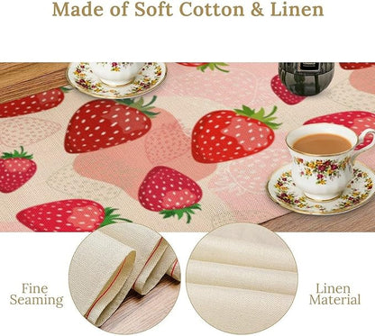 Strawberry Table Runner, Spring Summer Fruit Birthday Party Decoration Dining Room Home Kitchen Table Decor 13 x 36In