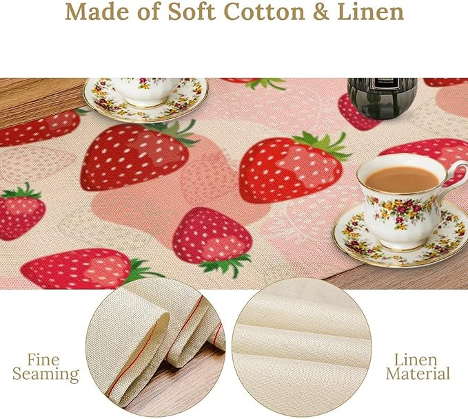 Strawberry Table Runner, Spring Summer Fruit Birthday Party Decoration Dining Room Home Kitchen Table Decor 13 x 108In