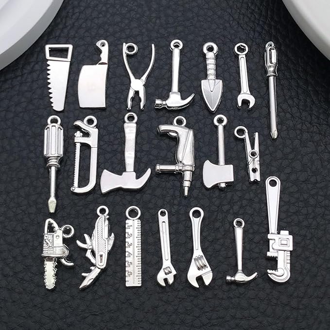 WOCRAFT 60pcs Bright Silver Tools Charms Bracelet Charms for Jewelry Making Sets DIY Necklace Bracelet Keychain Crafting Charms Kit Craft Supplies (SN903)
