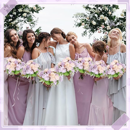 Lyrow 8 Pcs Peony Artificial Flowers Fake Silk Hydrangea Bouquet Elegant Peony Flowers for Wedding Decoration Faux Realistic Floral for Home Party Table Centerpieces Arrangement (Pink,Purple)