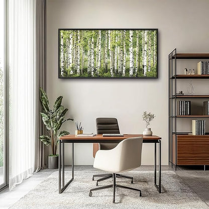 Extra Large Birch Tree Framed Wall Art for Living Room,Oversized Green Aspen Trees Forest Pictures Wall Decor,Canvas Print Painting Modern Artwork Bedroom Office Bathroom 60L x 30W