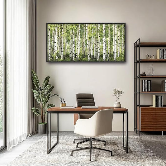 Extra Large Birch Tree Framed Wall Art for Living Room,Oversized Green Aspen Trees Forest Pictures Wall Decor,Canvas Print Painting Modern Artwork Bedroom Office Bathroom 60L x 30W