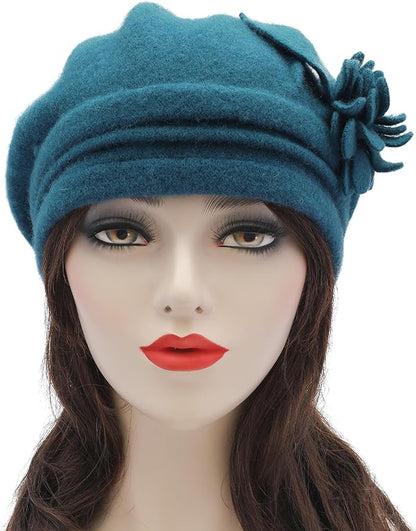 ZLYC Women Wool Cloche Bucket Hat 1920s Vintage Dress Winter Hats with Flower Accent