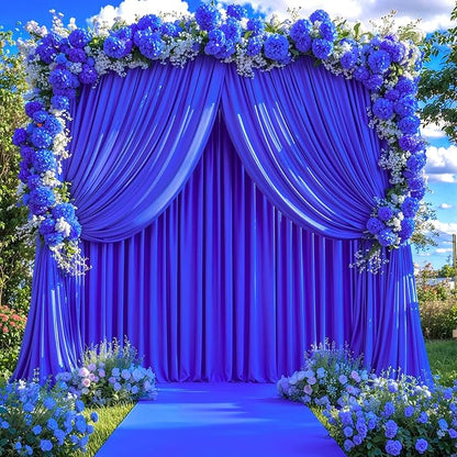 Wish Care Royal Blue Backdrop Curtains - 6 Panels, Wrinkle-Free, Polyester, Photography Drapes for Baby Shower, Birthday Party, Photo Background Backdrop Stand - 24 X 10FT (Royal Blue)