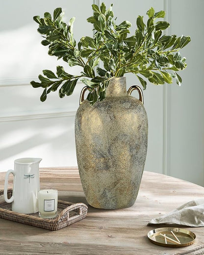 Large Ceramic Vase, 13.7" Tall Rustic Farmhouse Vase, Vintage Flower Vase with 2 Ears, Electroplated Terracotta Rustic Vases for Home, Living Room, Shelf, Mantel, Entryway, Wedding, Table Centerpiece