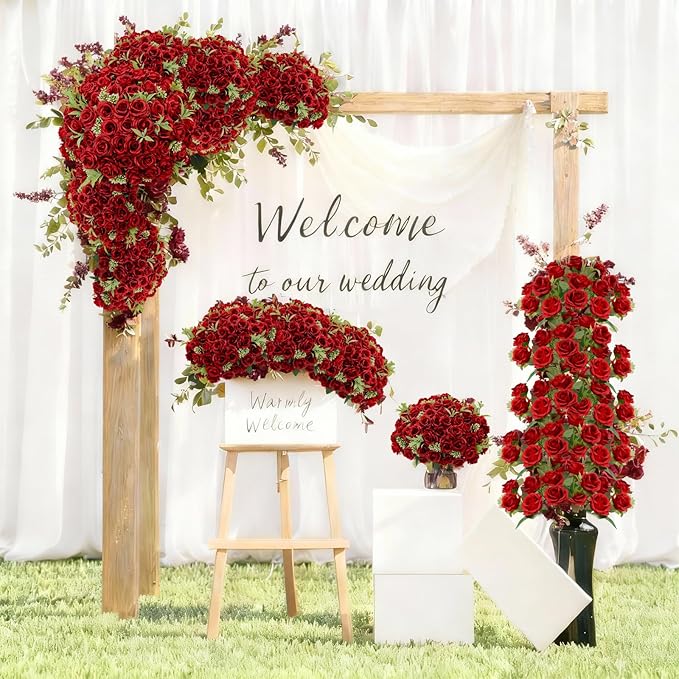 8 Pack Rose Artificial Flowers Bouquet, 10 Small Silk Rose Heads Per Pack, Fake Roses Bunches for Wedding Table Centerpieces Bridal Bouquet Mother's Day Valentine's Day Home Decor, Red