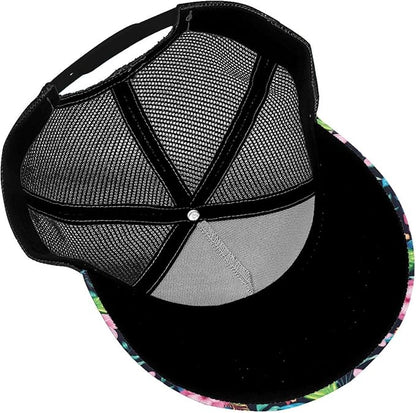 Tropical Pink Flowers Hats Women Men Hawaii Trucker Hat Adjustable Snapback Mesh Baseball Cap Hat
