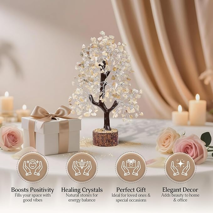 FASHIONZAADI Citrine Crystal, Reiki Tree, Artificial Tree, Citrine Stone, Spiritual Decor, Living Room Decor, Money Tree, Meditation Gifts, Citrine Crystal