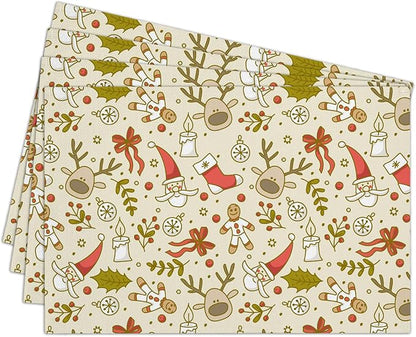 Santa Claus Elk Christmas Placemats Set of 4, Dining Mat Cotton Linen Waterproof Table Mats Decor Fabric for Christmas Holiday Kitchen Dinner Table, Washable Wipeable Placemat -N040