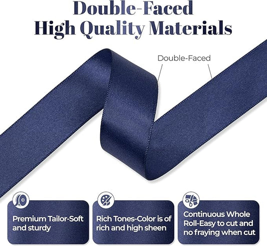 Navy Blue Satin Ribbon, Double Faced 7/8 Inch X 50 Yards, Premium Satin Ribbon for Gift Wrapping, Crafts, Hair Bow Making, Sewing, Flower Bouquet, Wedding Party Decor