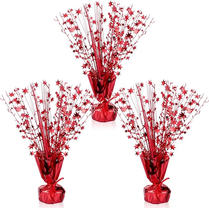 Crowye 3 Pieces Metallic Foil Spray Centerpiece Christmas Party Star Table Decoration Burst Centerpieces Fall Table Decor for Birthday New Year 2026 Party Holiday(Red)