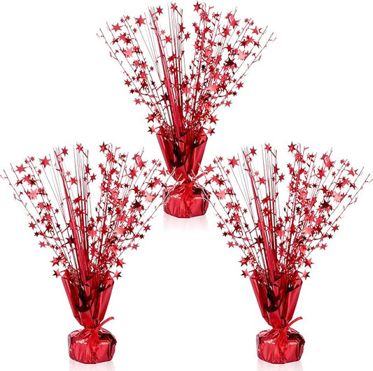 Crowye 3 Pieces Metallic Foil Spray Centerpiece Christmas Party Star Table Decoration Burst Centerpieces Fall Table Decor for Birthday New Year 2026 Party Holiday(Red)