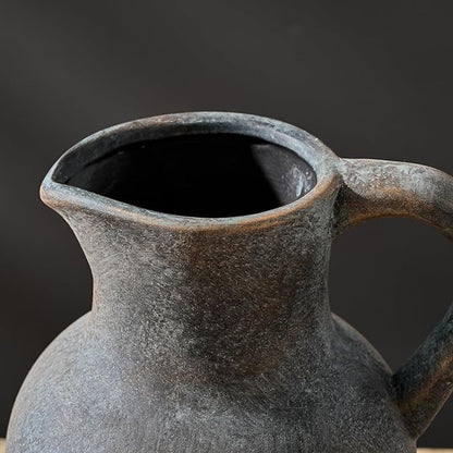 SIDUCAL Ceramic Rustic Farmhouse Vase with Handle, Terracotta Vase, Minimalist Decorative Vases for Home Decor, Table, Wedding,Living Room, Shelf, Decoration(BD)