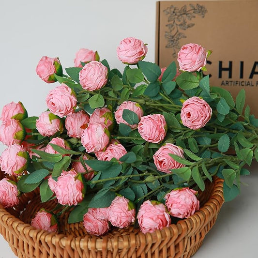 CHIAVE 8pcs 24 Flower Buds Artificial Vintage Roses Fake Silk Rose Flowers with Long Stem for DIY Bouquets Wedding Centerpiece Party Home Kitchen Shorp Decoration-Salmon Pink