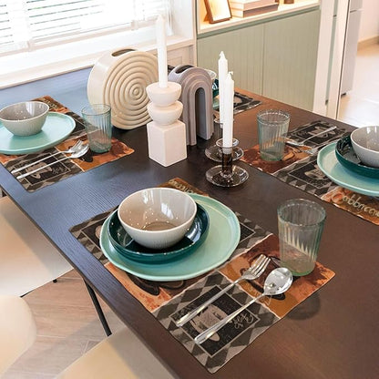 Coffee Linen Table Placemats Set of 4 Vintage Modern Art Placemat Indoor Outdoor Party Home Desktop Kitchen Dining Room Decoration 12x18 Inch