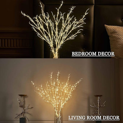 LITBLOOM Lighted White Twig Branches 32IN 200 LED Fairy Lights Plug in with Timer and Dimmer, Artificial Tree Branch with Lights for Holiday Xmas Home Decoration Indoor Outdoor Decor