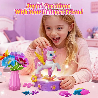 Unicorn Toys for Girls Age 4-6 7-8 9-12, Fabric Flower Bouquets Toys, Flower Making Kit, DIY Arts and Crafts for Kids, Unique Christmas Birthday Gifts for 3 4 5 6 7 8 9 10 11 12 Year Old Girls Gifts