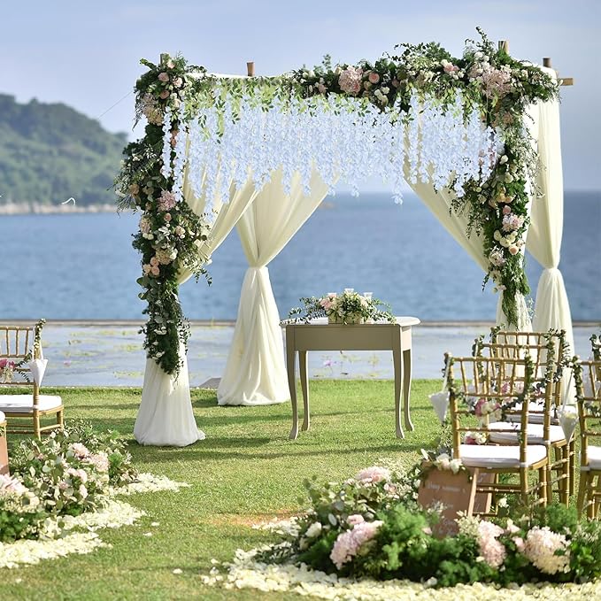 12Pack Wisteria Hanging Flowers Vines 3.6ft Blue Artificial Flowers Fake Wisteria Bushy Garland Silk Flowers Hanging Rattan String for Garden Home Wall Wedding Party Decor (Sky Blue)