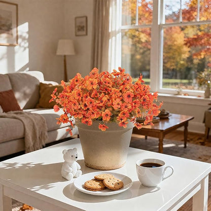 Artificial Flowers Fake Fall Plants for Outdoor Indoor Garden Christmas Decoration, 12 Bundles Silk Colorful Fall Mums with Eucalyptus Leaves Fake Plants for Autumn Porch Home Patio Yard Weeding Decor