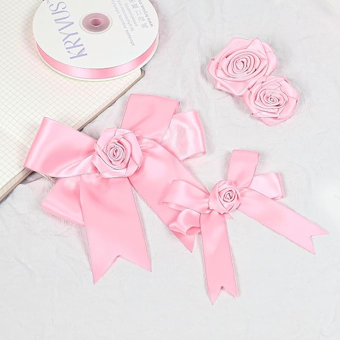 Pink Satin Ribbon, Double Faced 1-1/2 Inch X 50 Yards Pink Ribbon, Premium Satin Ribbon for Gift Wrapping, Crafts, Hair Bow Making, Sewing, Flower Bouquet, Wedding Party Decor