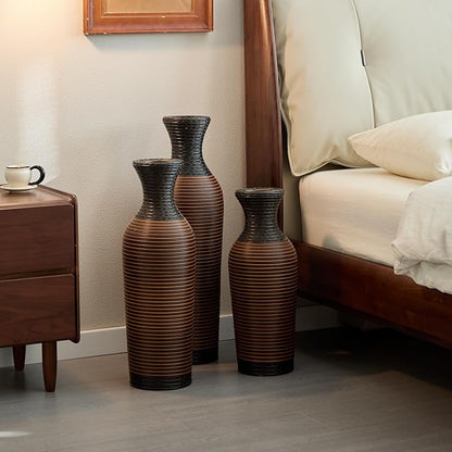 3 Pack Floor Vases Home Decor Large Tall, Modern Vintage PVC Vase for Living Room Floor Vase Set for Decorative Home 24-28 Inch 3pcs Black+Brown