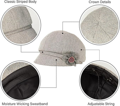 Women Retro Classic Visor Newsboy Cabbie Cap Beret Hats with Flower Buckle for Woman Ladies