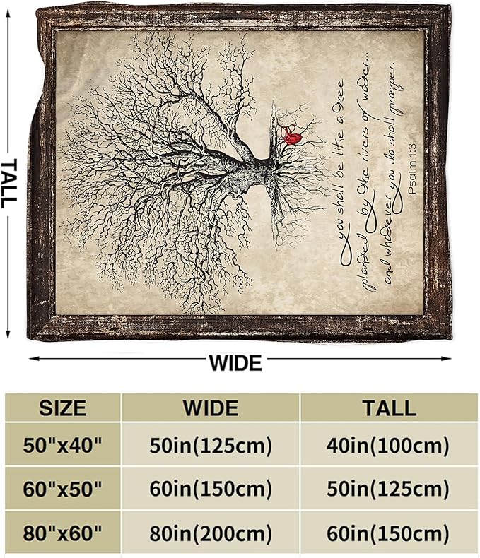 Christian Bible Tree of Life Throw Blanket - Religious Gifts and Decor for Women Men Adults - Soft Warm Cozy Fleece for Couch Sofa Bed 60"x50"