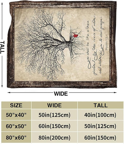 Christian Bible Tree of Life Throw Blanket - Religious Gifts and Decor for Women Men Adults - Soft Warm Cozy Fleece for Couch Sofa Bed 60"x50"