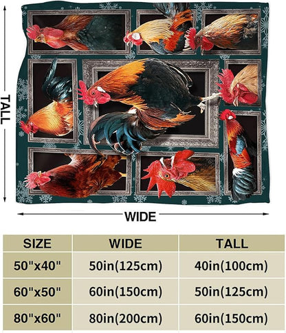 Rooster Throw Blanket - Chicken Farm Animal Decor for Girls Boys Women Men Kids Adults - Soft Warm Cozy Fleece for Couch Sofa Bed 50"x40"