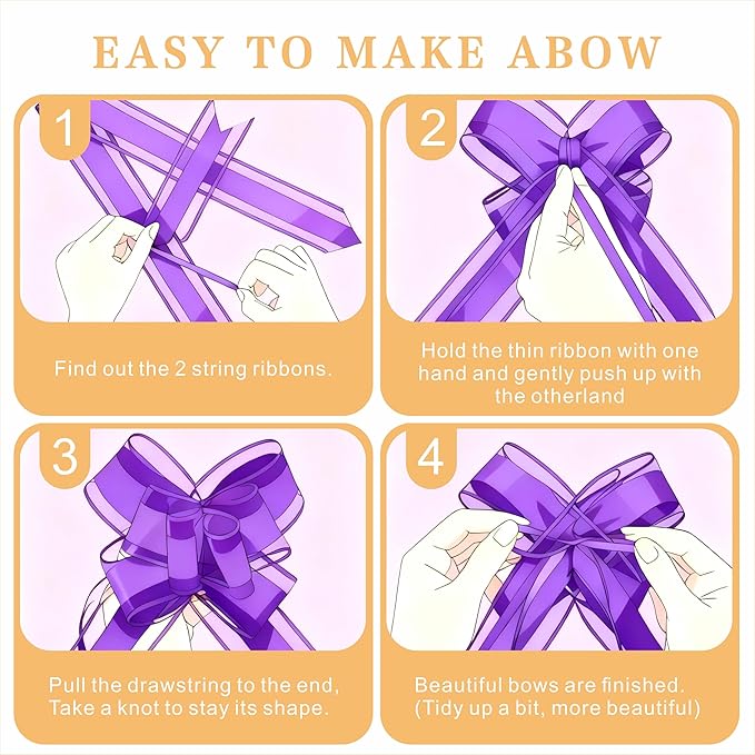 24PCS Lavender Pull Bows for Gift Wrapping, 6" Large Pre-Tied Decorative Bows for Christmas, Wedding, Birthday, Party Decorations, Reusable Instant Floral Decors for Gifts, Bouquets, Baskets