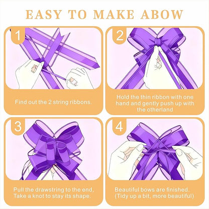 24PCS Lavender Pull Bows for Gift Wrapping, 6" Large Pre-Tied Decorative Bows for Christmas, Wedding, Birthday, Party Decorations, Reusable Instant Floral Decors for Gifts, Bouquets, Baskets