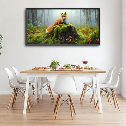 Forest Fox Large Wall Art Framed Rustic Wall Decor for Living Room Fox Mushroom Pictures Oversized Canvas Print Painting Modern Extra Large Framed Artwork for Bedroom Office 60"x30"