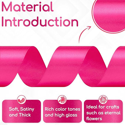 Hot Pink Satin Ribbon 1-1/2 Inch 60 Yards, Solid Polyester Fabric Ribbon for Flower Bouquet, Crafts, Gift Wrapping, Baby Shower, Birthday, Wedding and Handmade Roses