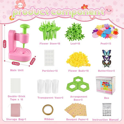 Nicella Fabric Flower Bouquets Toys,Flower Making Kit-DIY Craft Kits Toys for Kids,DIY Build Your Flowers Bouquet, Arts and Crafts for 3 4 5 6 7 8+Year Old Girl Birthday Gifts Ideas